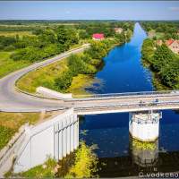 Полеский канал - мост - аэросъемка по Калининградской Голландии